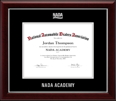 National Automobile Dealers Association diploma frame - Silver Embossed NADA Certificate Frame in Gallery Silver