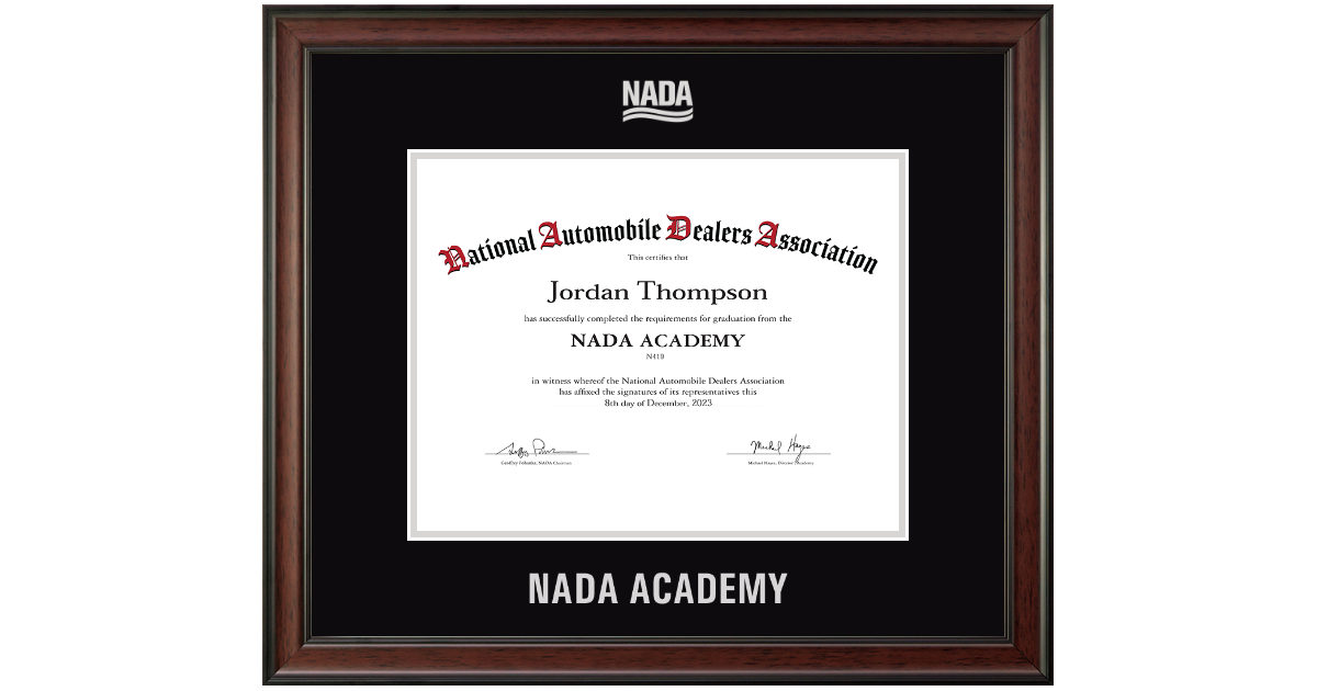 Silver Embossed NADA Certificate Frame in Studio National Automobile ...