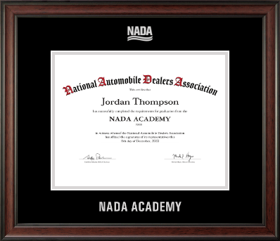 National Automobile Dealers Association certificate frame - Silver Embossed NADA Certificate Frame in Studio