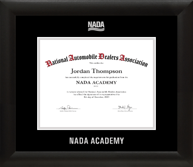 National Automobile Dealers Association certificate frame - Silver Embossed NADA Certificate Frame in Tacoma
