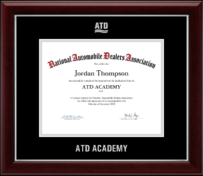 National Automobile Dealers Association certificate frame - Silver Embossed ATD Certificate Frame in Gallery Silver