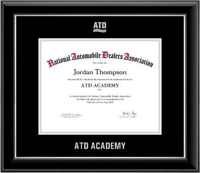 National Automobile Dealers Association certificate frame - Silver Embossed ATD Certificate Frame in Onyx Silver