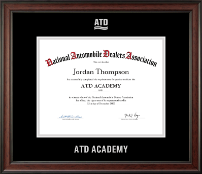 National Automobile Dealers Association certificate frame - Silver Embossed ATD Certificate Frame in Studio