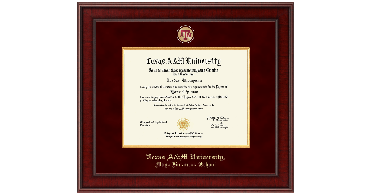 TAMU Mays Business School Diploma Frames Church Hill Classics