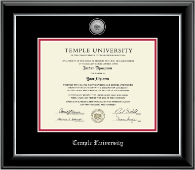 Temple University diploma frame - Silver Engraved Medallion Diploma Frame in Onyx Silver