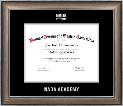 National Automobile Dealers Association certificate frame - Silver Embossed NADA Certificate Frame in Easton
