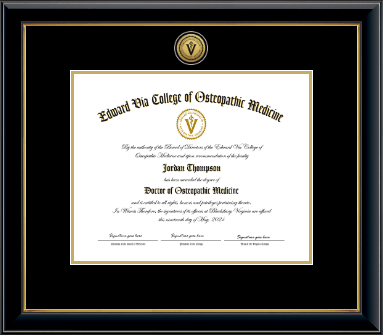 Edward Via College of Osteopathic Medicine diploma frame - Gold Engraved Medallion Diploma Frame in Onyx Gold