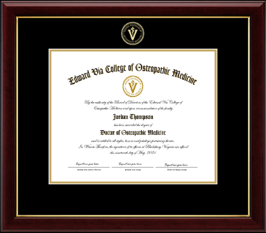 Edward Via College of Osteopathic Medicine diploma frame - Gold Embossed Diploma Frame in Gallery
