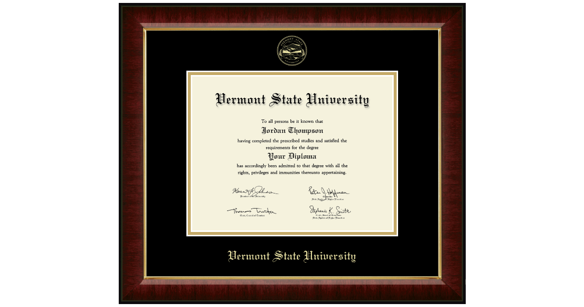 Gold Embossed Diploma Frame in Murano Vermont State University Item
