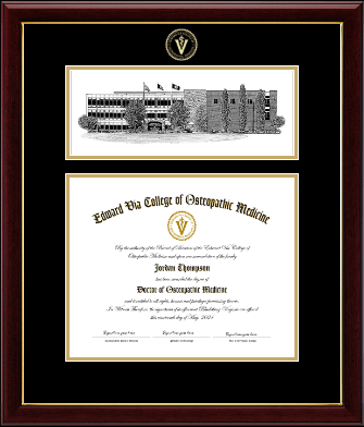 Edward Via College of Osteopathic Medicine diploma frame - VCOM Virginia Campus Scene Diploma Frame in Gallery