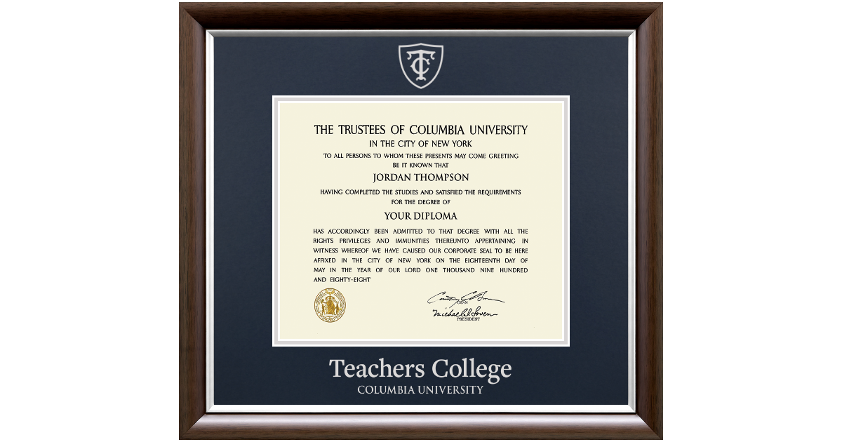 Teacher's College Silver Embossed Diploma Frame