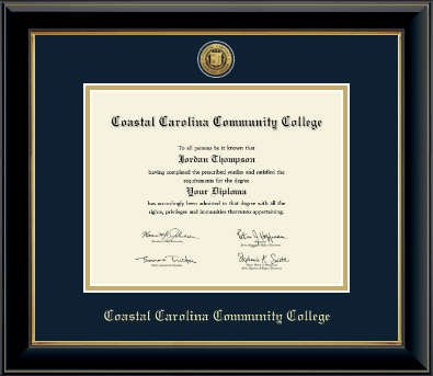 Coastal  Carolina Community College diploma frame - Gold Engraved Medallion Diploma Frame in Onyx Gold