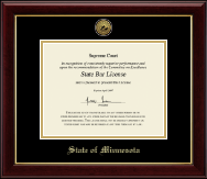 State of Minnesota certificate frame - Gold Engraved Medallion Certificate Frame in Gallery