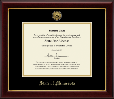 State of Minnesota certificate frame - Gold Engraved Medallion Certificate Frame in Gallery