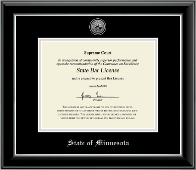 State of Minnesota certificate frame - Silver Engraved Medallion Certificate Frame in Onyx Silver