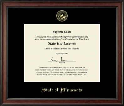 State of Minnesota certificate frame - Gold Embossed Certificate Frame in Studio