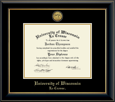 University of Wisconsin La Crosse diploma frame - Gold Engraved Medallion Diploma Frame in Onyx Gold