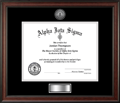 Alpha Iota Sigma certificate frame - Silver Engraved Medallion Certificate Frame in Studio
