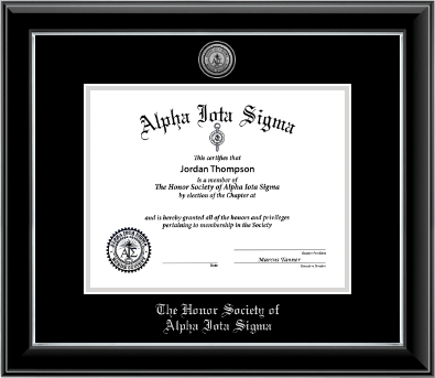 Alpha Iota Sigma certificate frame - Silver Engraved Medallion Certificate Frame in Onyx Silver