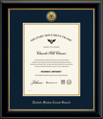 United States Coast Guard certificate frame - Gold Engraved Medallion Certificate Frame in Onyx Gold