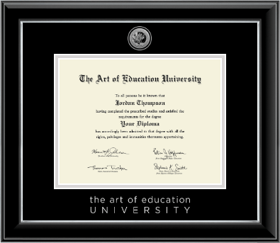 The Art of Education University diploma frame - Silver Engraved Medallion Diploma Frame in Onyx Silver