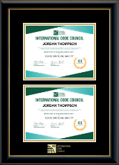 International Code Council diploma frame - Double Cerificate Frame in Onyx Gold
