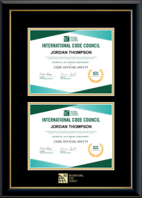 International Code Council diploma frame - Double Cerificate Frame in Onyx Gold