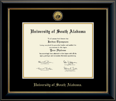 University of South Alabama diploma frame - Gold Engraved Medallion Diploma Frame in Onyx Gold