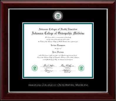 Arkansas Colleges of Health Education diploma frame - Osteopathic Medicine- Masterpiece Diploma Frame in Gallery Silver