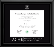 Arkansas Colleges of Health Education diploma frame - Biomedicine- Embossed Diploma Frame in Onyx Silver
