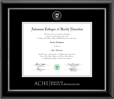 Arkansas Colleges of Health Education diploma frame - Biomedicine- Embossed Diploma Frame in Onyx Silver