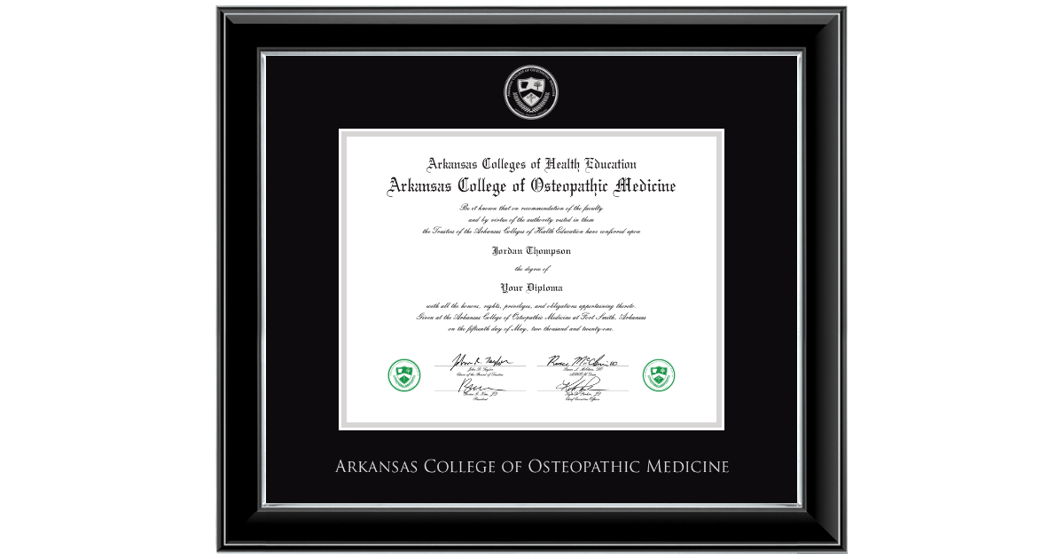 Osteopathic Medicine Embossed Diploma Frame in Onyx Silver Arkansas