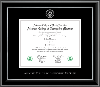Arkansas Colleges of Health Education diploma frame - Osteopathic Medicine- Embossed Diploma Frame in Onyx Silver