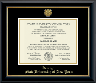 State University of New York at Oswego diploma frame - Gold Engraved Medallion Diploma Frame in Onyx Gold