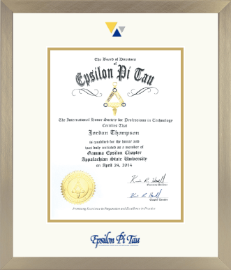 Epsilon Pi Tau certificate frame - Dimensions Certificate Frame in Light Champagne