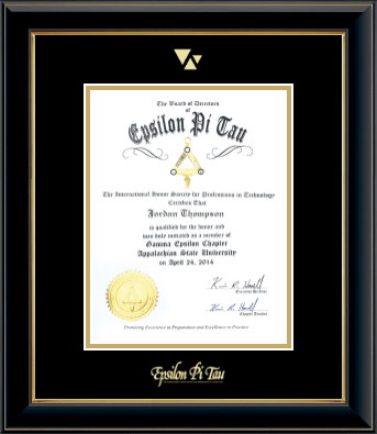 Epsilon Pi Tau certificate frame - Gold Embossed Certificate Frame in Onyx Gold