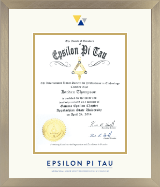Epsilon Pi Tau certificate frame - Dimensions Certificate Frame in Light Champagne