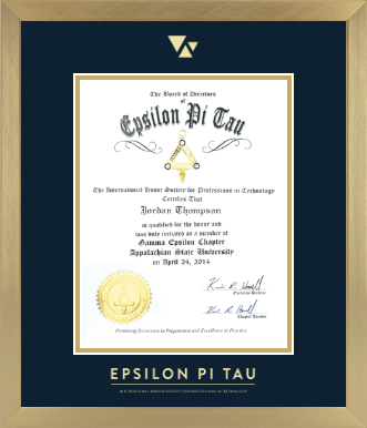 Epsilon Pi Tau certificate frame - Gold Embossed Certificate Frame in Chardonnay