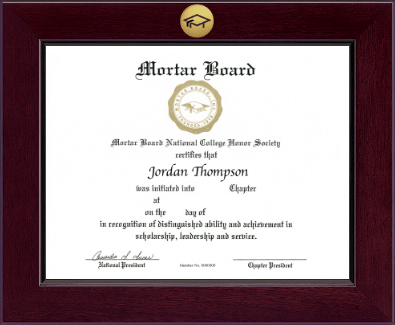 Mortar Board National College Honor Society certificate frame - Century Gold Engraved Certificate Frame in Cordova