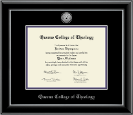 Queens College of Theology diploma frame - Silver Engraved Medallion Diploma Frame in Onyx Silver
