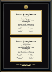 Southern Illinois University at Edwardsville diploma frame - Gold Engraved Double Diploma Frame in Onyx Gold