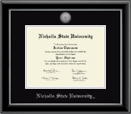 Nicholls State University diploma frame - Silver Engraved Medallion Diploma Frame in Onyx Silver