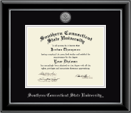 Southern Connecticut State University diploma frame - Silver Engraved Medallion Diploma Frame in Onyx Silver