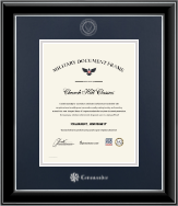 United States Navy certificate frame - Silver Embossed Navy Rank Insignia Frame - Commander in Onyx Silver