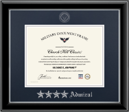 United States Navy certificate frame - Silver Embossed Navy Rank Insignia Frame - Admiral in Onyx Silver
