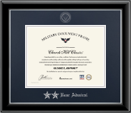 United States Navy certificate frame - Silver Embossed Navy Rank Insignia Frame - Rear Admiral Upper Half in Onyx Silver