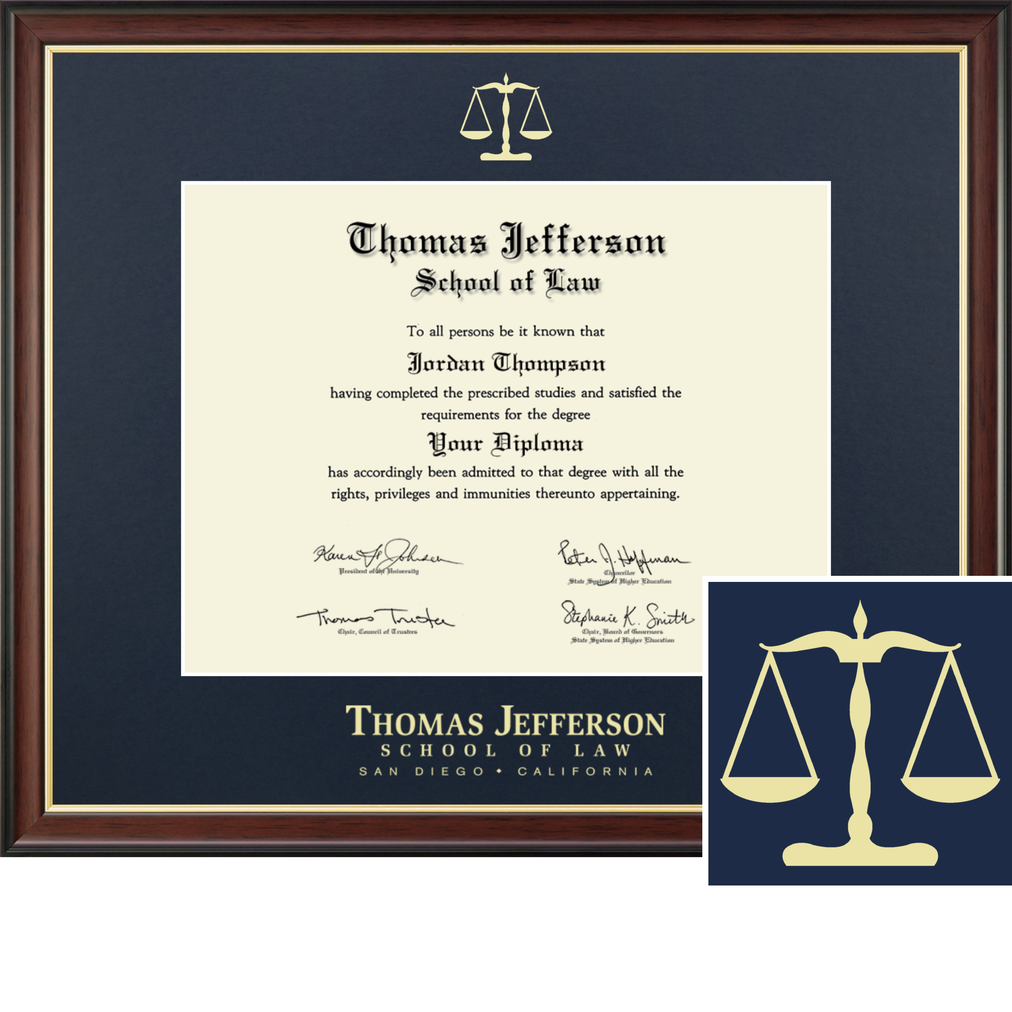 Gold Embossed Diploma Frame in Studio Gold Thomas Jefferson School