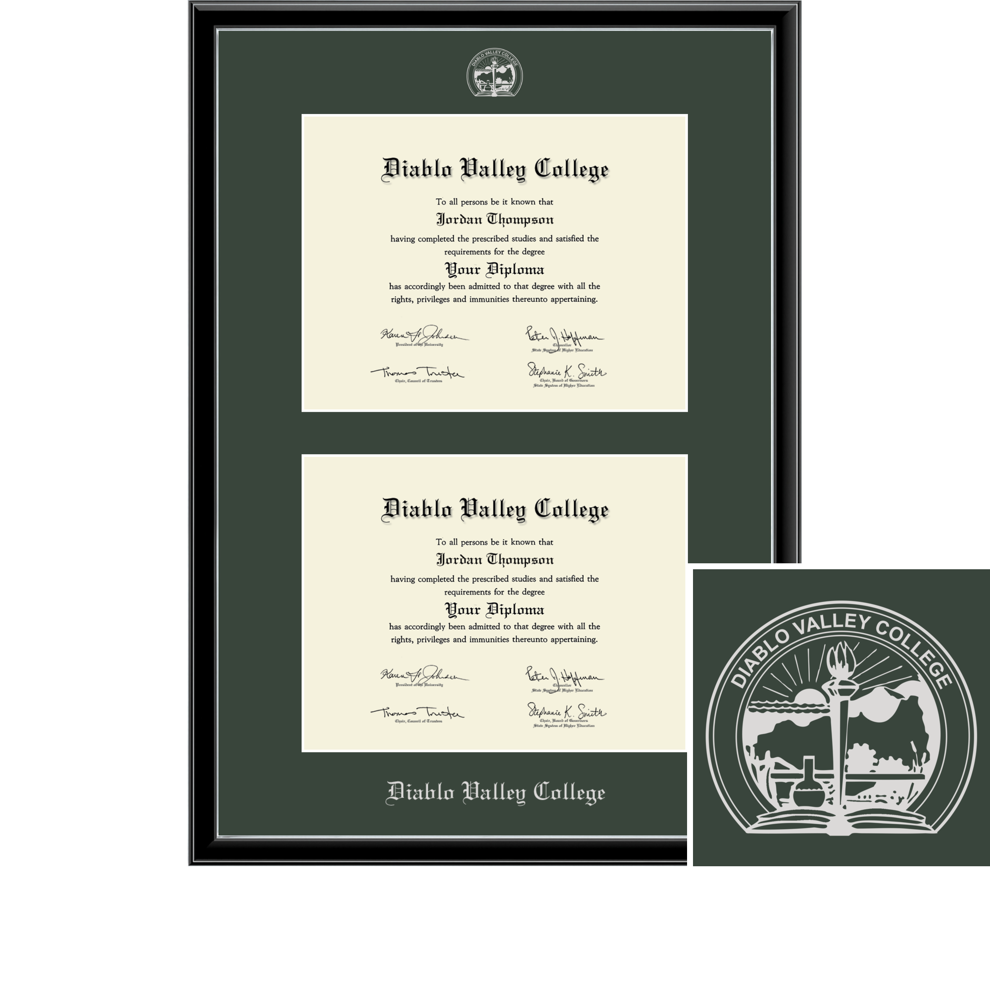 Double Diploma Frame in Onexa Silver Diablo Valley College - Item