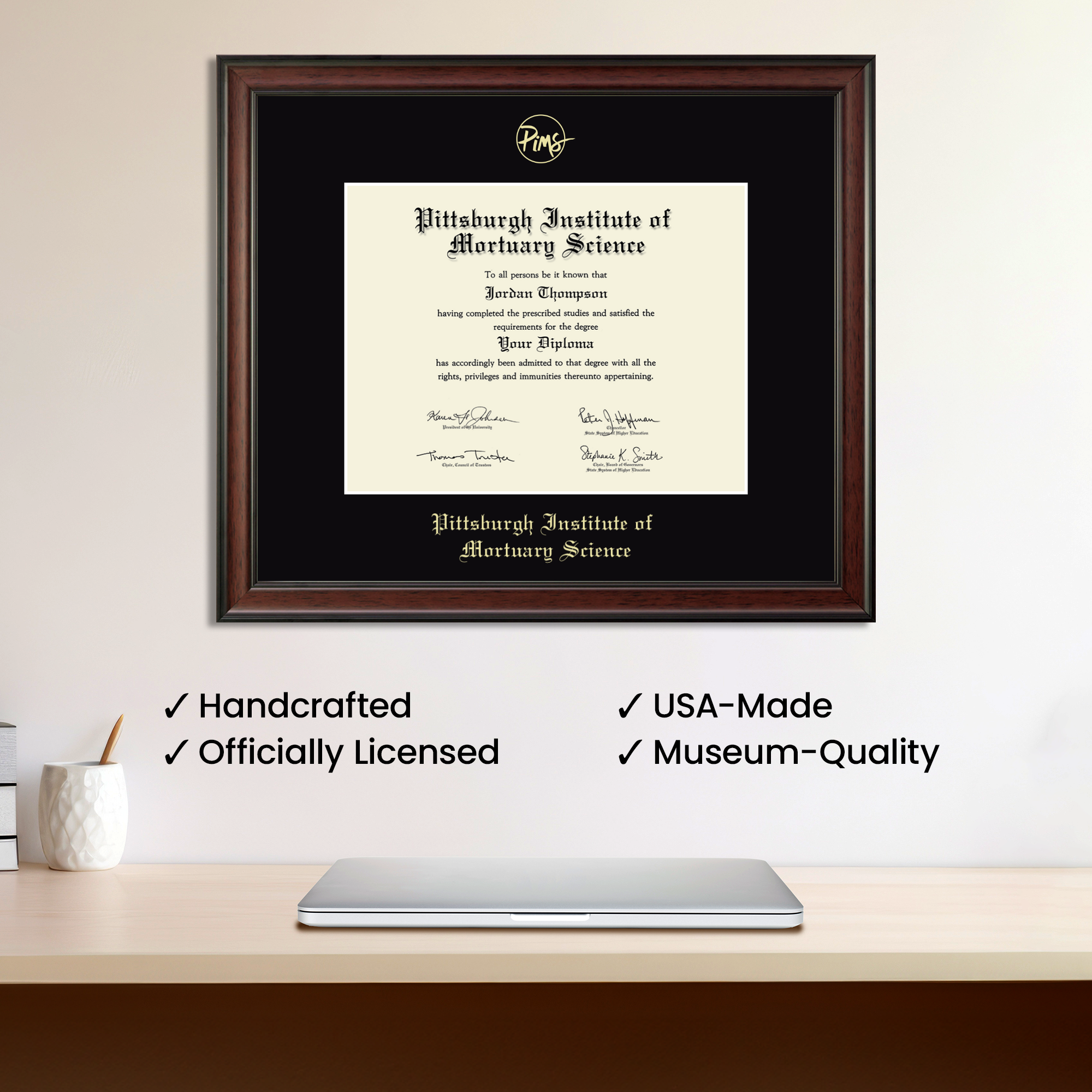 Gold Embossed Diploma Frame in Studio Pittsburgh Institute of