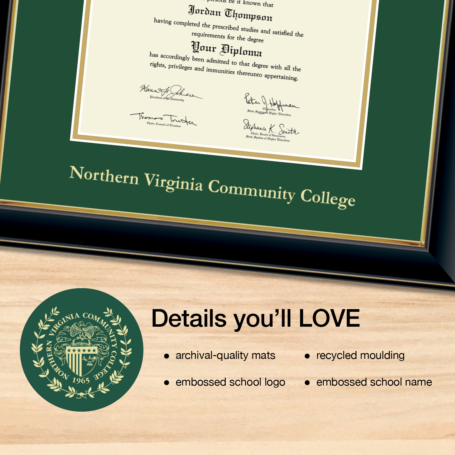 Gold Embossed Diploma Frame in Onyx Gold Northern Virginia